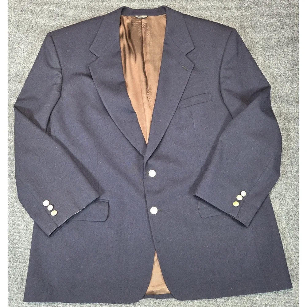 Bill Blass Wool Blazer Mens 48 Navy Blue Gold Buttons Jacket